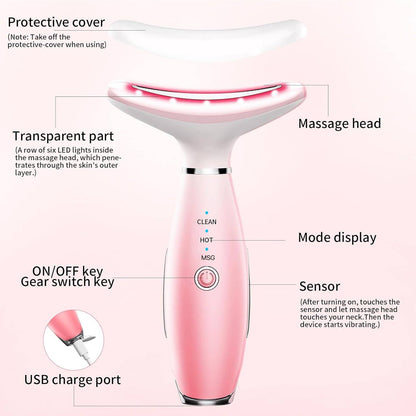 Skin Care Neck Face Massage Tool With Thermals, 3-in-1 Facial Massager